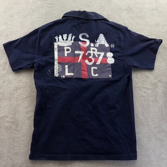 Polo Ralph Lauren Mens Polo Shirt Large Short Sleeve Navy Blue Nautical Casual - Picture 12 of 12